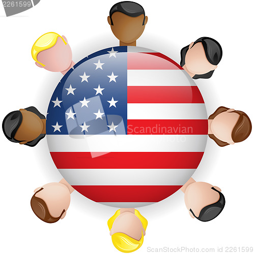 Image of USA Flag Button Teamwork People Group