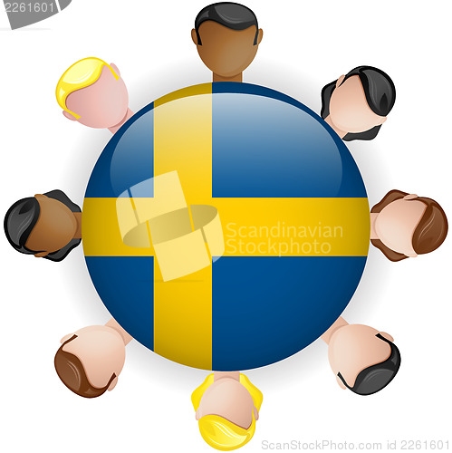 Image of Sweden Flag Button Teamwork People Group