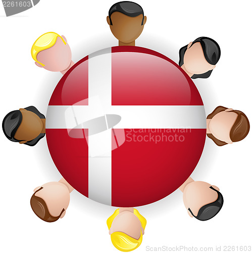 Image of Denmark Flag Button Teamwork People Group