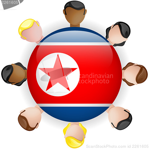 Image of North Korea Flag Button Teamwork People Group