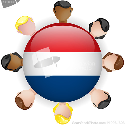 Image of Netherlands Flag Button Teamwork People Group
