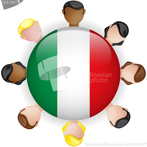 Image of Italy Flag Button Teamwork People Group