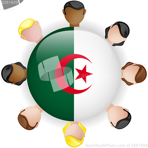 Image of Algeria Flag Button Teamwork People Group