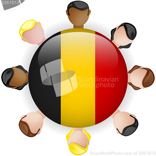 Image of Belgium Flag Button Teamwork People Group