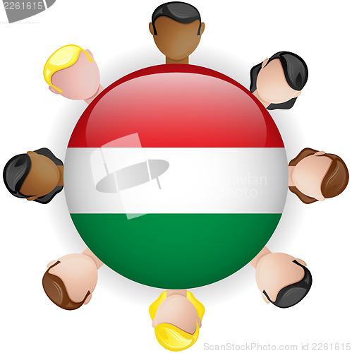 Image of Hungary Flag Button Teamwork People Group