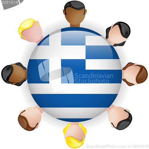 Image of Greece Flag Button Teamwork People Group