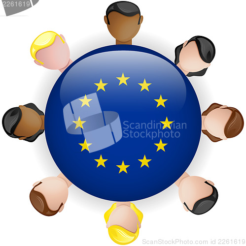 Image of Europe Flag Button Teamwork People Group