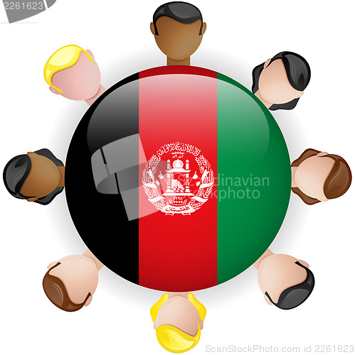 Image of Afghanistan Flag Button Teamwork People Group