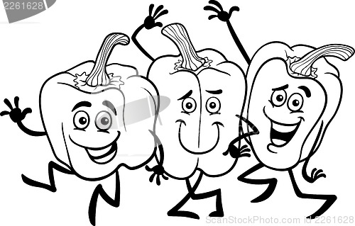 Image of cartoon peppers vegetables for coloring book