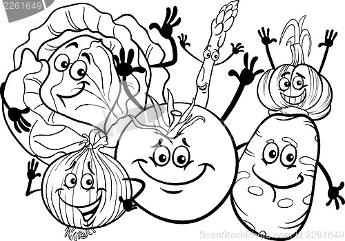 Image of vegetables group cartoon for coloring book