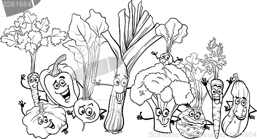 Image of cartoon vegetables for coloring book