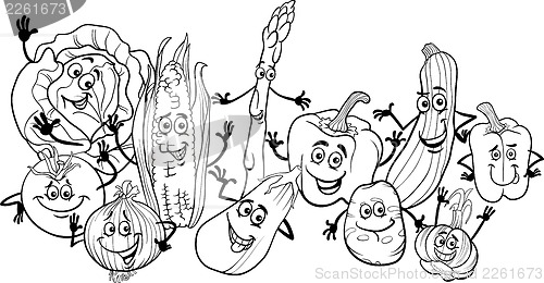 Image of happy vegetables cartoon for coloring book