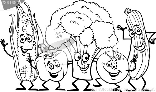 Image of comic vegetables for coloring book