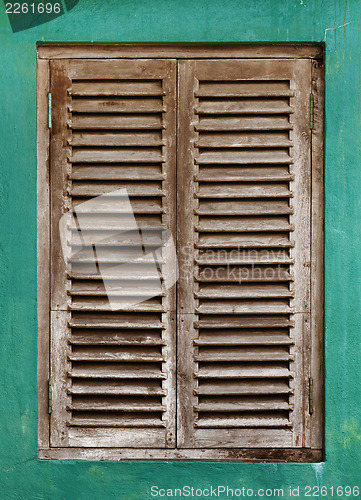 Image of Old window with wooden lattice