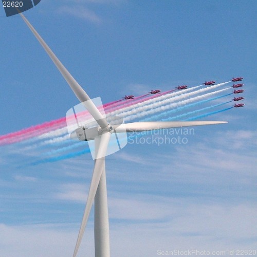 Image of Red Arrows over Turbine