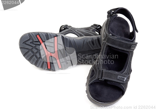 Image of pair of black men's leather sandals 