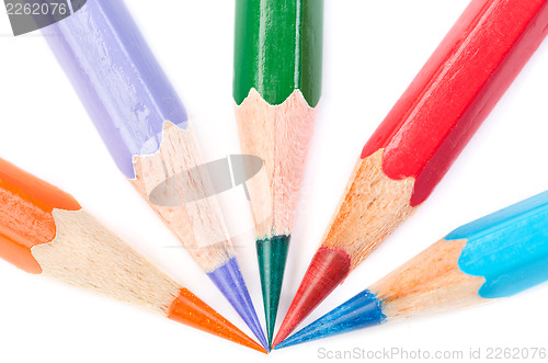 Image of Colored pencils arranged a semicircle