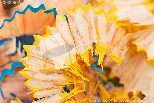 Image of yellow and blue pencil shaving