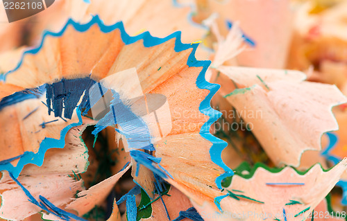 Image of blue and green pencil shaving