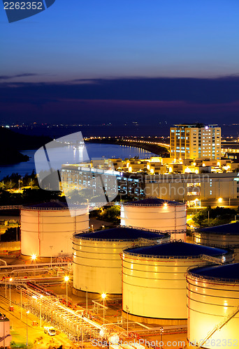 Image of Oil tank in cargo terminal at night 