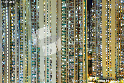 Image of apartment building at night