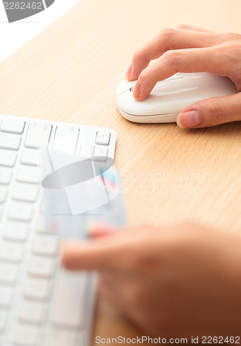 Image of Online shopping with credit card and keyboard