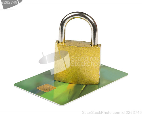 Image of Grey locked padlock and credit cards.