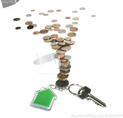 Image of Coins and house key ring