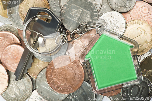 Image of Coins and house key ring