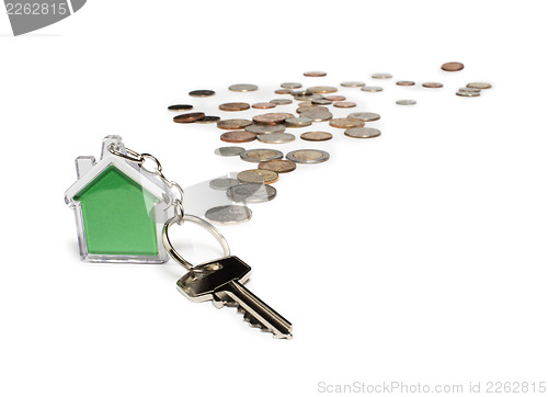 Image of Coins and house key ring
