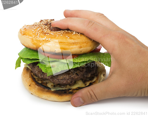 Image of Hamburger with meat and lettuce