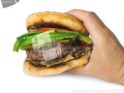 Image of Hamburger with meat and lettuce