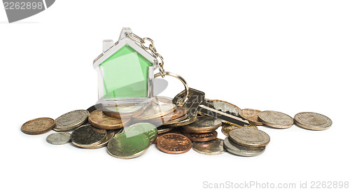 Image of Coins and house key ring