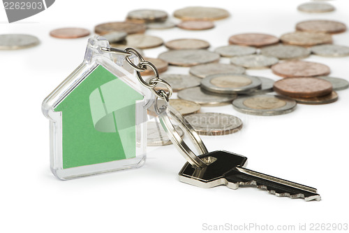 Image of Coins and house key ring