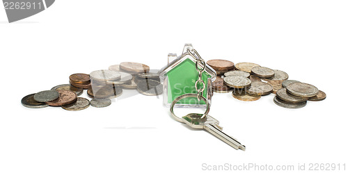 Image of Coins and house key ring