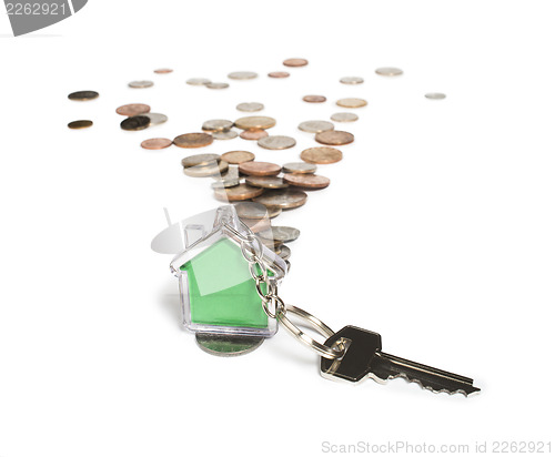 Image of Coins and house key ring