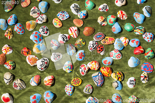 Image of Clam shells souvenirs. Painted figures