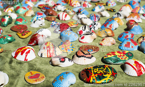 Image of Clam shells souvenirs. Painted figures
