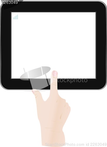 Image of White Tablet PC with man hand