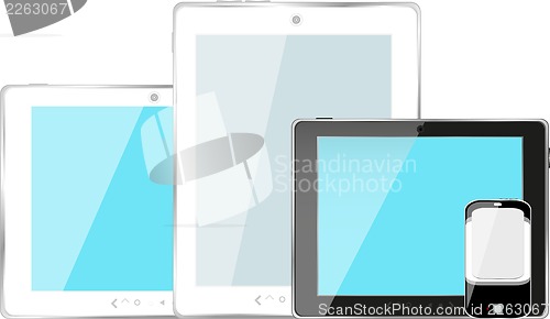 Image of Modern digital tablet PC with mobile smartphone isolated on white