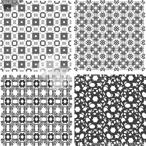 Image of Set of 4 seamless patterns. Monochrome geometrical patterns