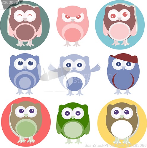 Image of Set of cartoon owls with various emotions