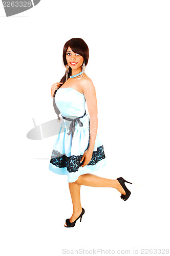 Image of Lovely girl in blue dress.