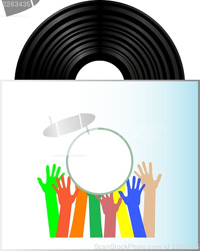Image of Vinyl record disk in box on white background