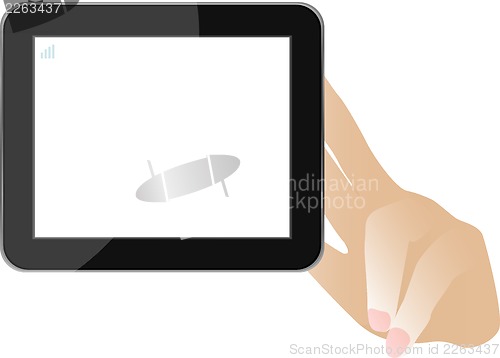 Image of Hands with tablet computer isolated on white
