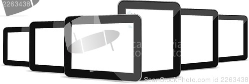 Image of Black tablets set on white background