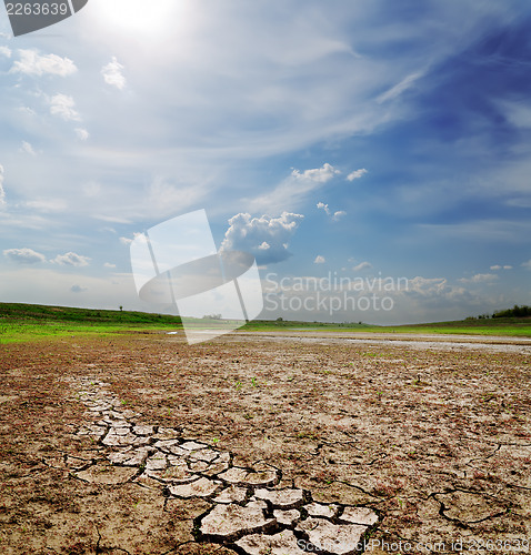 Image of dramatic sky over dry cracked earth