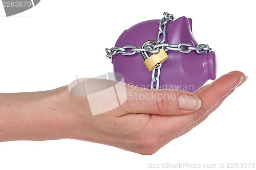 Image of Locked piggy-bank in a hand
