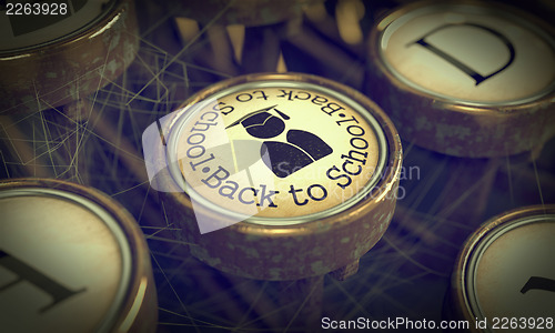 Image of Back to Scool Typewriter Key. Grunge Background.