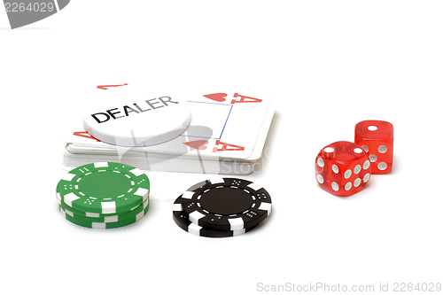 Image of Set of poker chips, cards and dices 